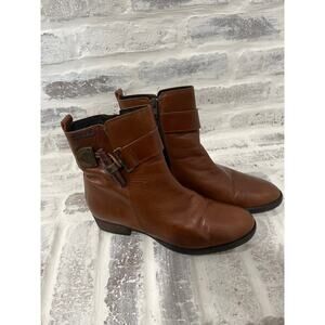 Womens brown leather handmade ankle boots with buckle accent size 8 Luis Gonzalo